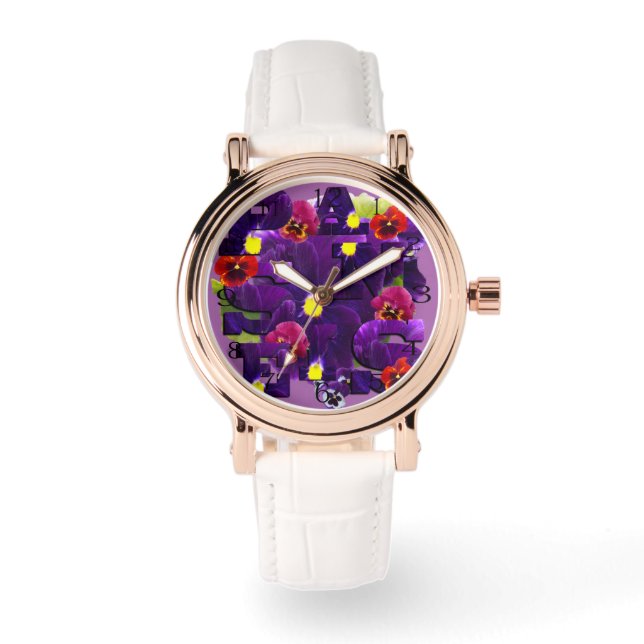 Purple Pansy Typography, Watch (Front)