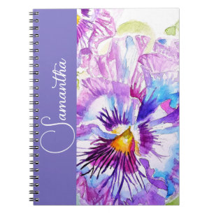 Purple Pansy Watercolor Flower Girls Name Floral Notebook