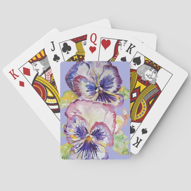 Purple Pansy Watercolor Flower Playing Cards Set (Back)