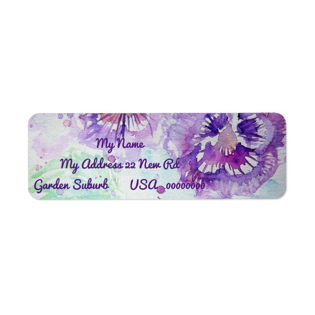 Purple Pansy Watercolour Return Address Labels (Front)