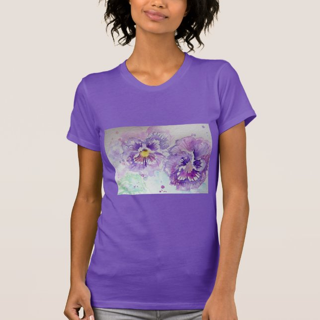 Purple Pansy Watercolour violet flower art T Shirt (Front)