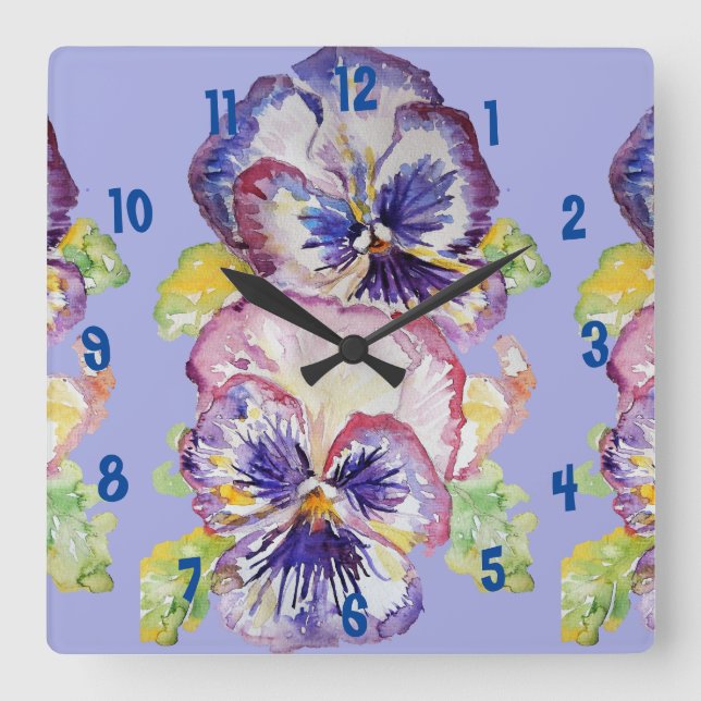 Purple Pansy Watercolour Womans Office Clock (Front)