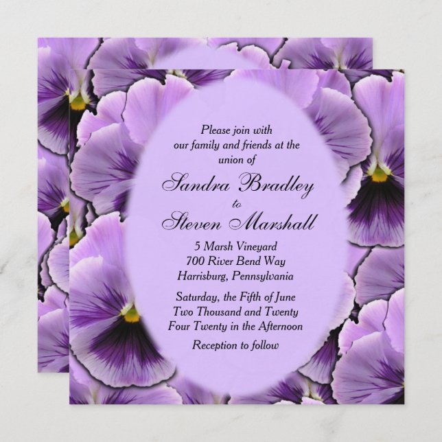 Purple Pansy Wedding Invitation (Front/Back)