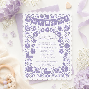 Purple Papel Picado Cielito Lindo Girl Baby Shower Invitation