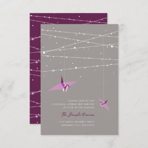 Purple Paper Cranes Fairy Lights Wedding Reception Invitation