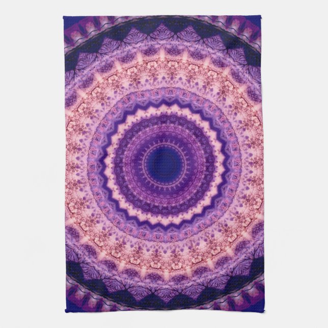 Purple Paradise Mandala kitchen tea towel (Vertical)