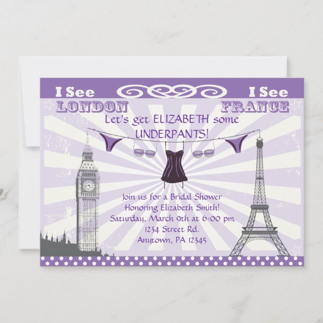 Purple Paris Bridal Shower Invitations (Front)
