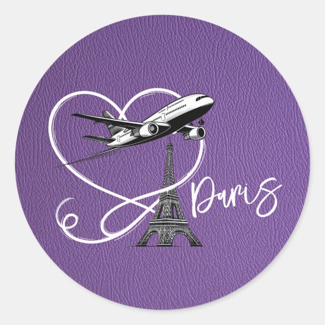 Purple Paris Passport  Classic Round Sticker (Front)