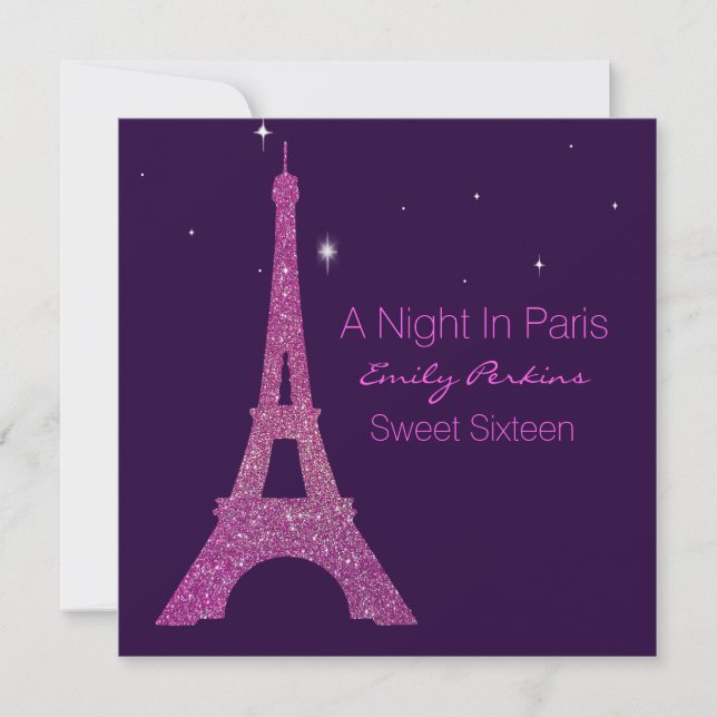 Purple Paris Themed Sweet Sixteen Invitation (Front)