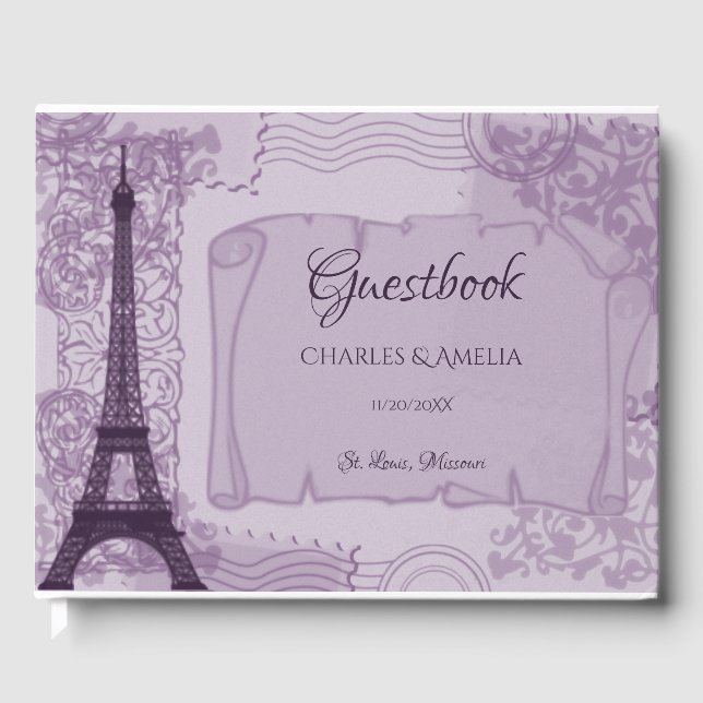 Purple Parisian Wedding Day Guestbook (Front)