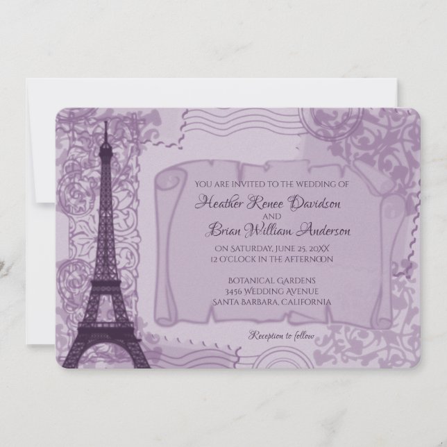 Purple Parisian Wedding Invitation (Front)