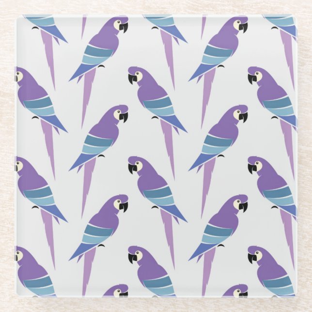 Purple Parrots Glass Coaster (Front)