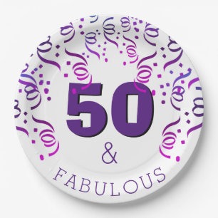 Purple Party   50 Fabulous Happy 50th Birthday Paper Plate