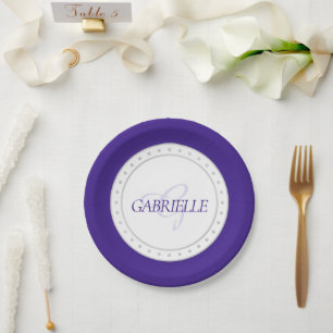 Purple Party Chic Script Name Royal Ultra Violet Paper Plate