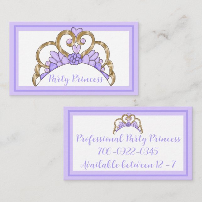 Purple Party Princess Business Cards (Front/Back)