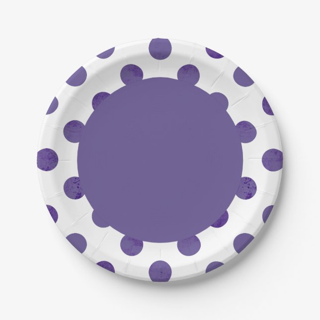 Purple Party | Royal Ultra-Violet Grape Polka Dots Paper Plate (Front)