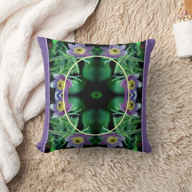 Purple Pasque Flowers Frame Create Your Own Photo Cushion (Blanket)