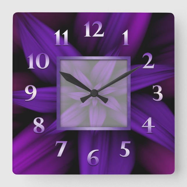 Purple Passion Floral Geometric Square Wall Clock (Front)