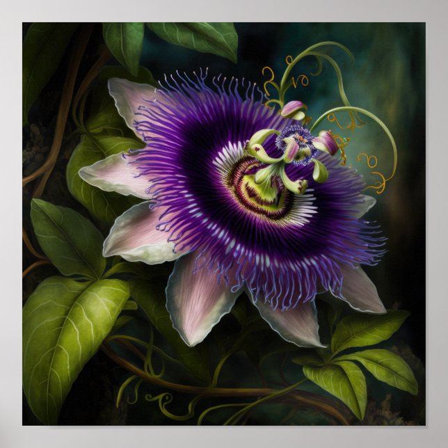 Purple Passion Flower Art Print Poster (Front)