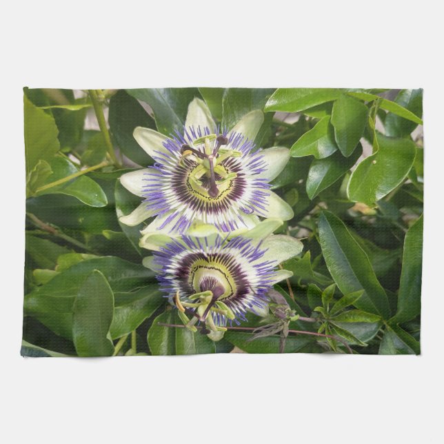 Purple Passion Flower Floral Kitchen Towel (Horizontal)