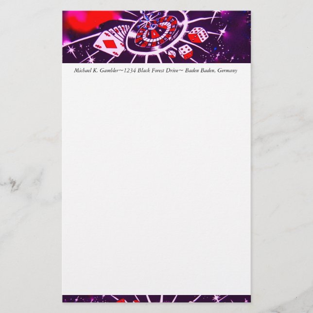 Purple Passion Las Vegas Casino Gambler Stationery (Front)