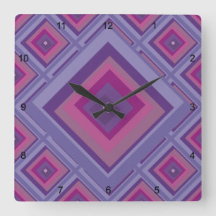 purple passion lavender fields diamond pattern art square wall clock