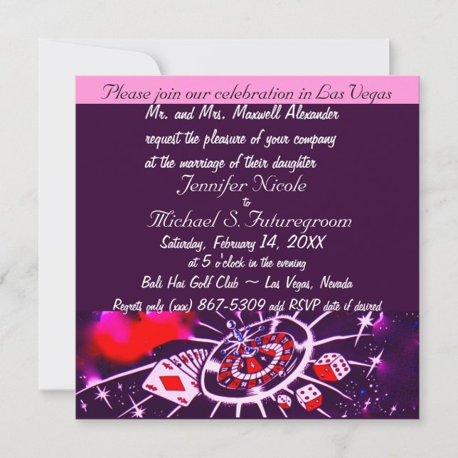 Purple Passion Vegas Theme Wedding Invitation (Front)