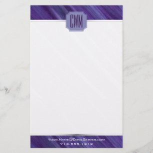 Purple Passion Violet Plum Brushstroke Monogram Stationery