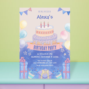 Purple pastel birthday cake  invitation