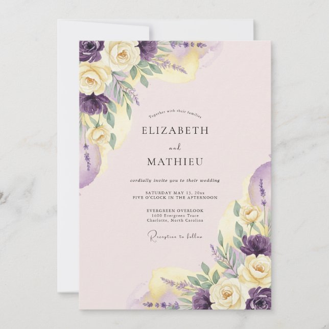 Purple Pastel Bloom Romance Wedding Invitation (Front)