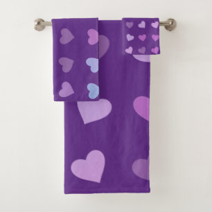 PURPLE PASTEL COLORED HEARTS   BATH TOWEL SET