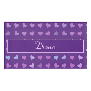 PURPLE PASTEL COLORED HEARTS PERSONALIZED NAME TAG