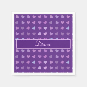 PURPLE PASTEL COLORED HEARTS PERSONALIZED     NAPKIN