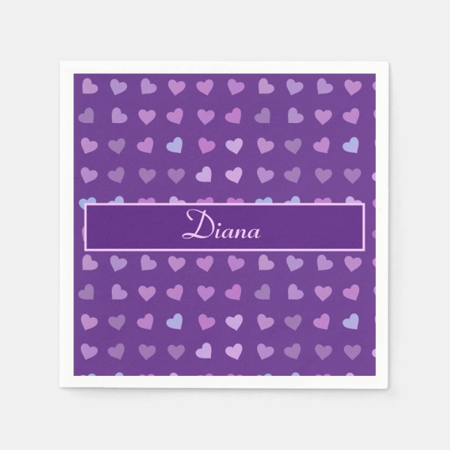PURPLE PASTEL COLORED HEARTS PERSONALIZED     NAPKIN (Front)