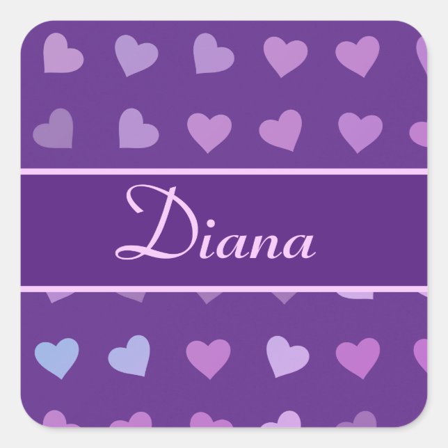 PURPLE PASTEL COLORED HEARTS PERSONALIZED    SQUARE STICKER (Front)