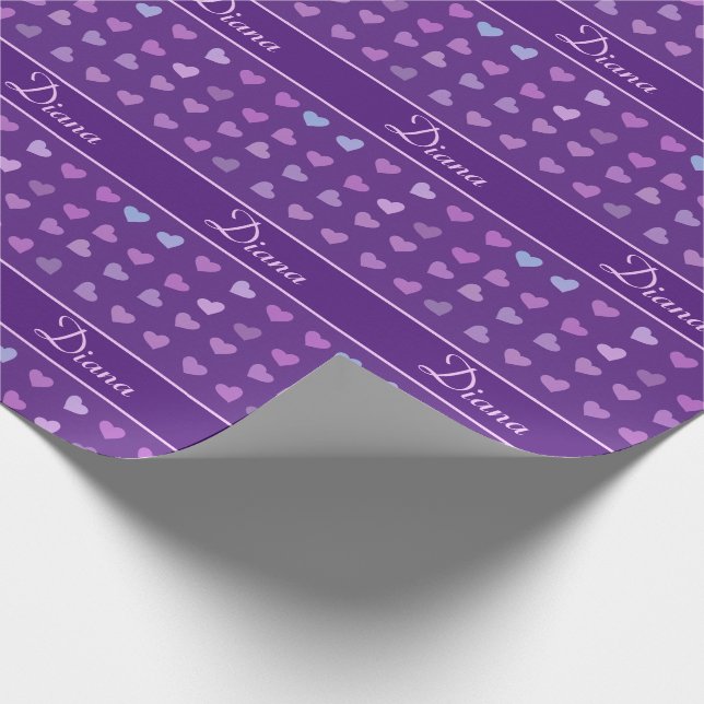 PURPLE PASTEL COLORED HEARTS PERSONALIZED  WRAPPING PAPER (Corner)