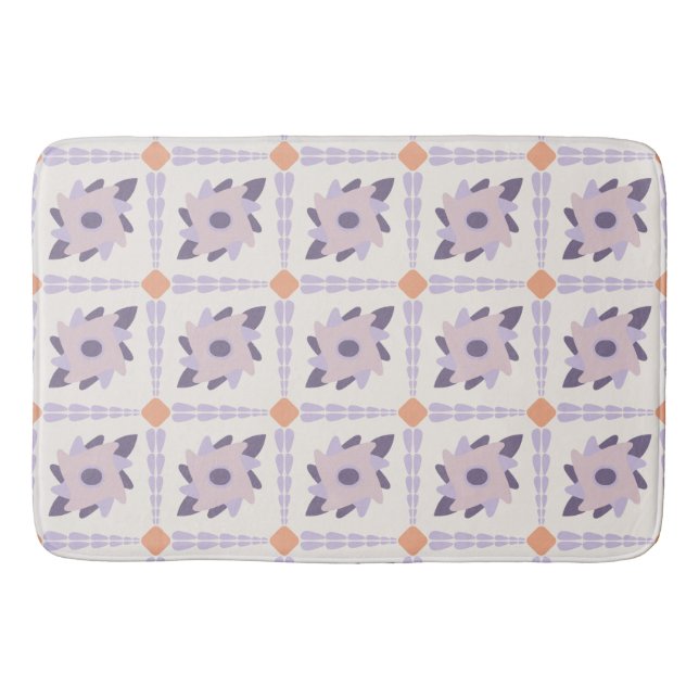 Purple Pastel Decorative Tile Pattern Bath Mat (Front)