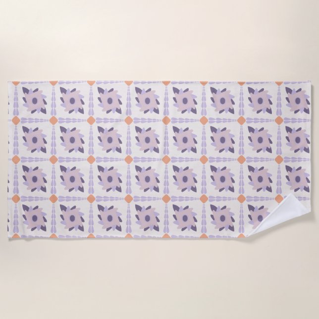 Purple Pastel Decorative Tile Pattern Beach Towel (Front)