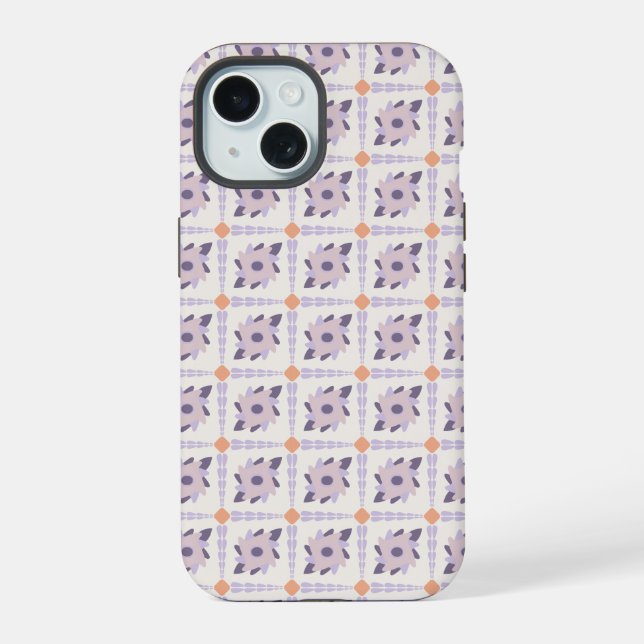 Purple Pastel Decorative Tile Pattern iPhone 15 Case (Back)