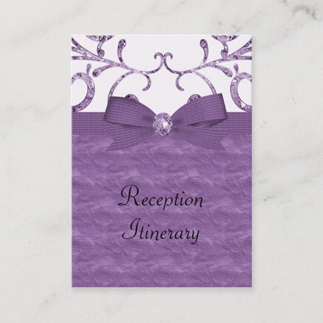 Purple Pastel & Diamond Swirls Bow Ribbon Wedding Enclosure Card (Front)