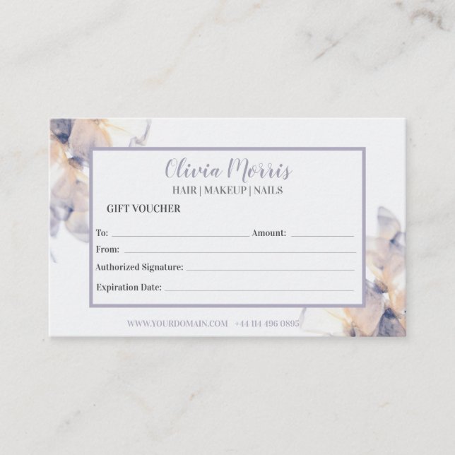 Purple pastel floral Gift Certificate template  (Front)