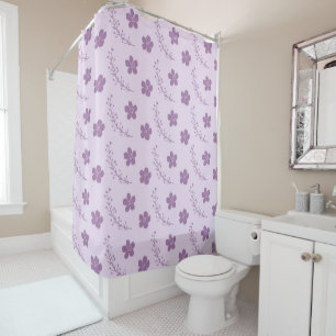 Purple Pastel Floral Pattern Grandmillenial Shower Curtain
