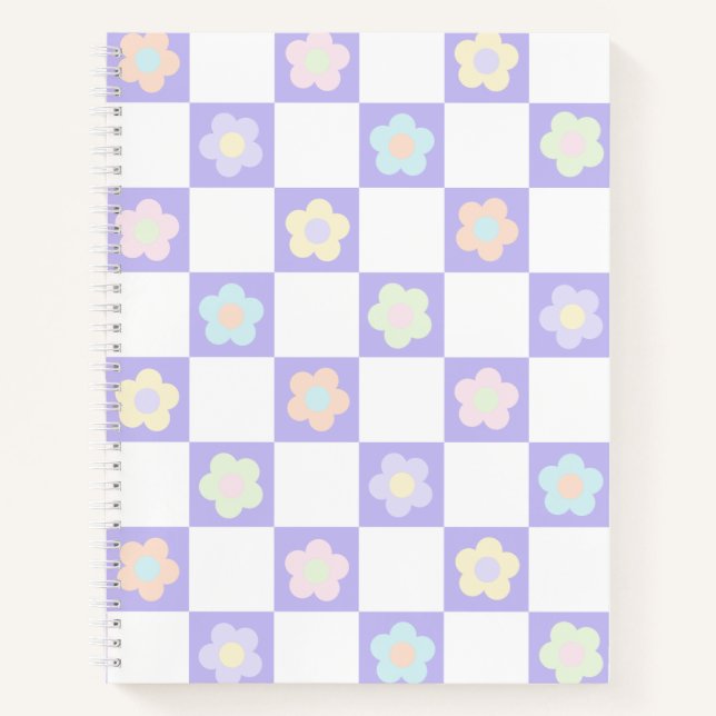 Purple Pastel Flower Chequerboard Journal Notebook (Front)