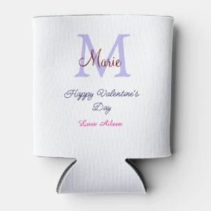 Purple pastel happy Valentine's day pink monogram Can Cooler