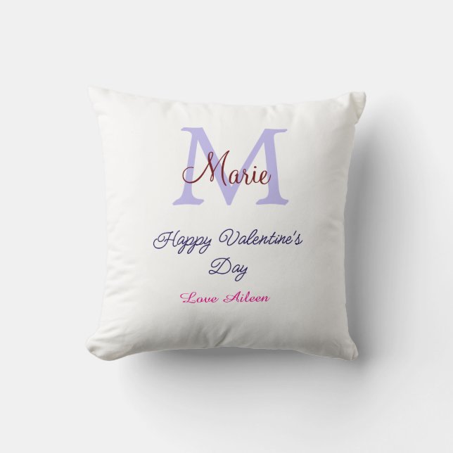 Purple pastel happy Valentine's day pink monogram  Cushion (Front)