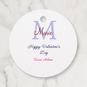 Purple pastel happy Valentine's day pink monogram  Favour Tags