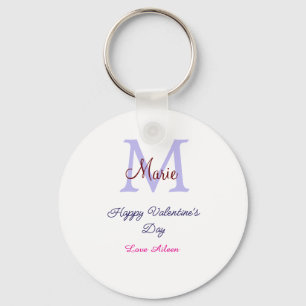 Purple pastel happy Valentine's day pink monogram  Key Ring