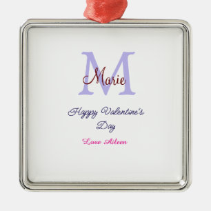 Purple pastel happy Valentine's day pink monogram  Metal Tree Decoration