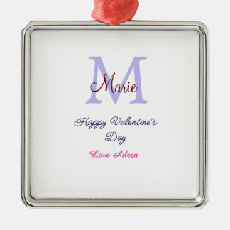 Purple pastel happy Valentine's day pink monogram  Metal Tree Decoration