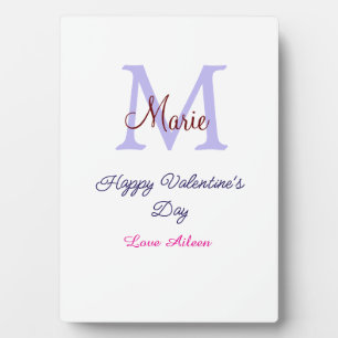 Purple pastel happy Valentine's day pink monogram Plaque